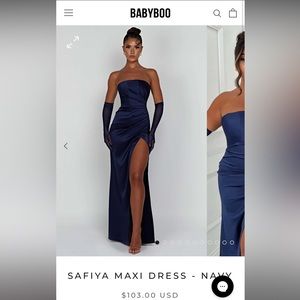 Babyboo Saifiya Maxi Dress- Silk, Navy blue, Strapless Wedding Guest Gown
